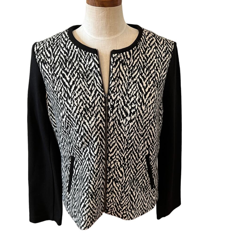 Talbots black and white print Collarless Blazer 10